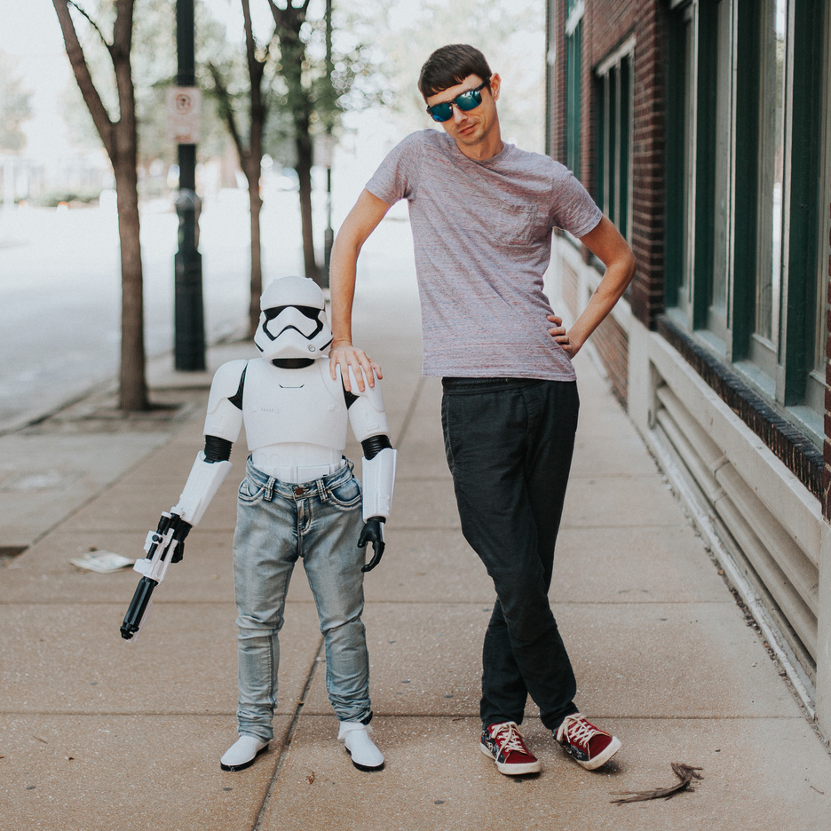We aren't sure what this is about.. James, our senior digital strategist, with a storm trooper.
