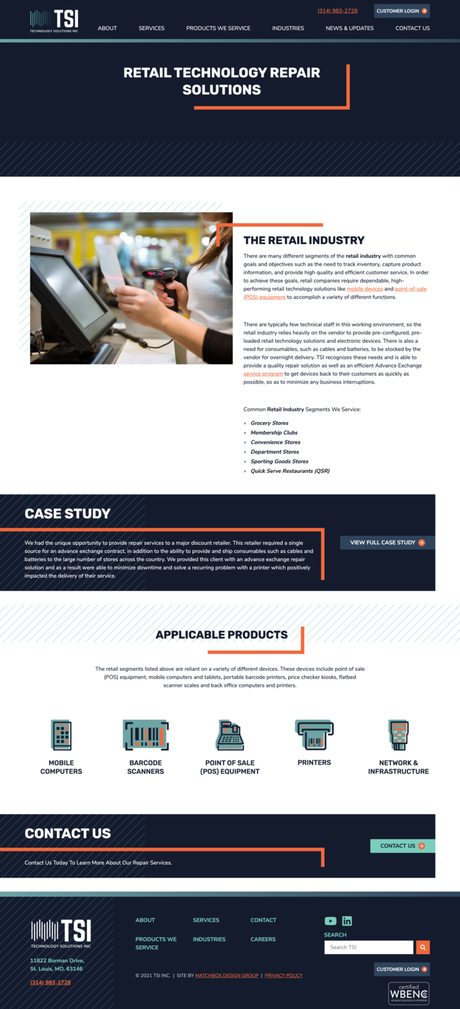 Technology Solutions Inc. retail industry page screenshot