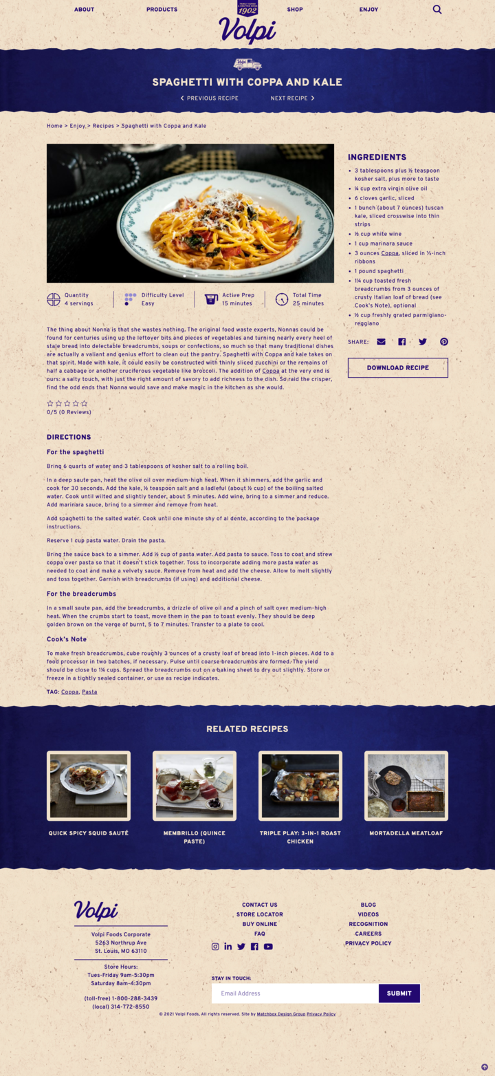 Improved Volpi Foods recipe page