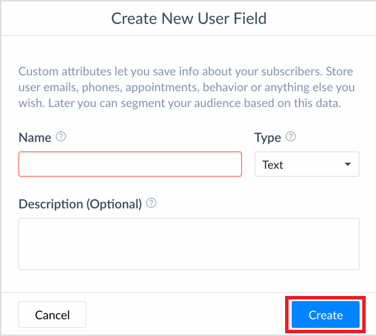 See where to create new user fields when creating your Facebook Messenger bot