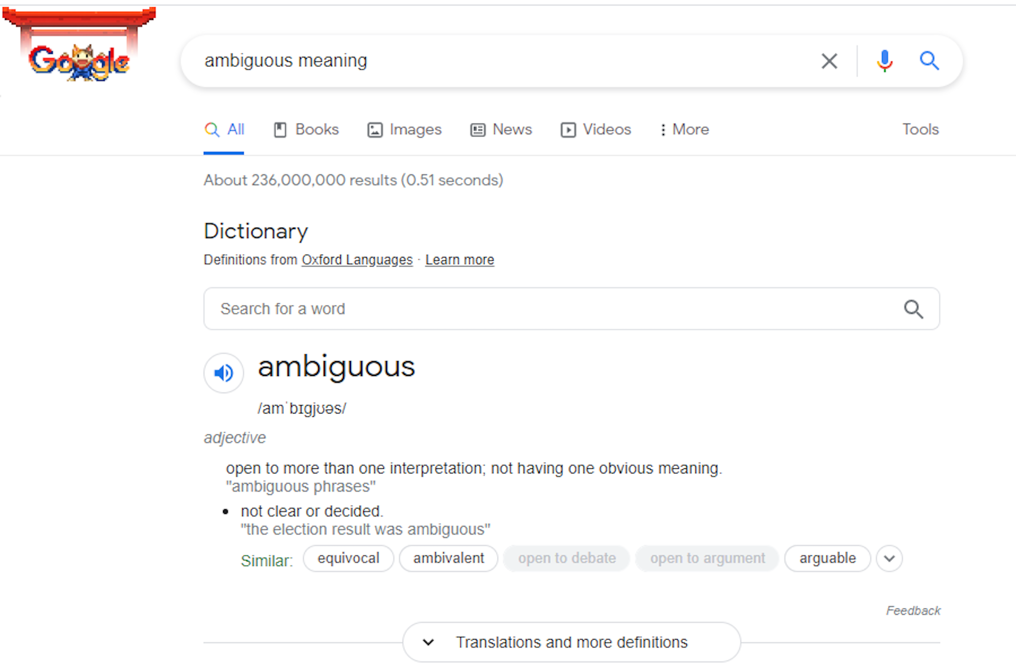 Use Google as a dictionary screenshot.