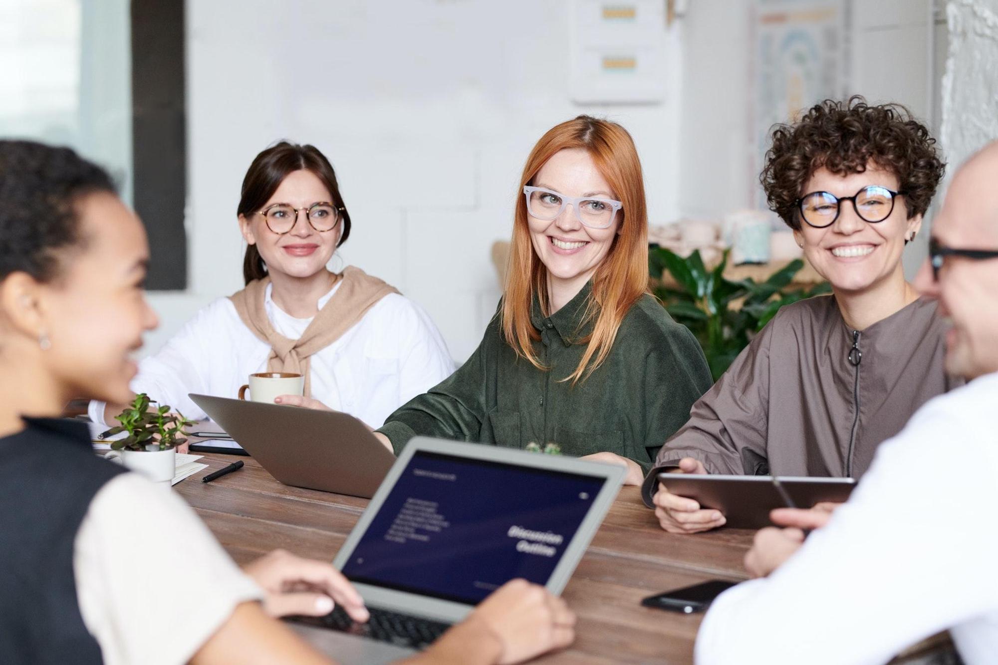 Marketing team discussing new marketing tools.