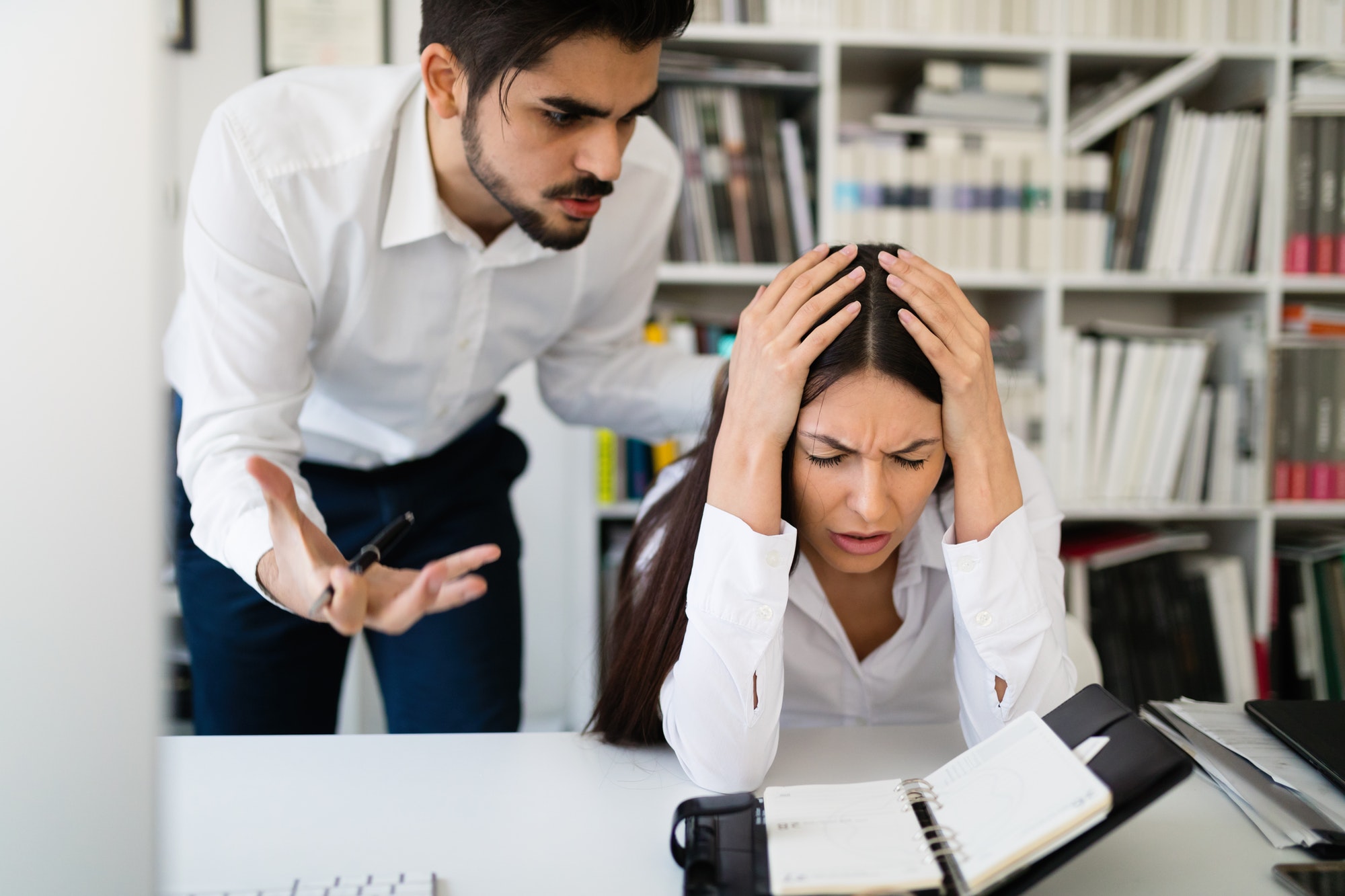 Woman upset after making marketing mistakes.