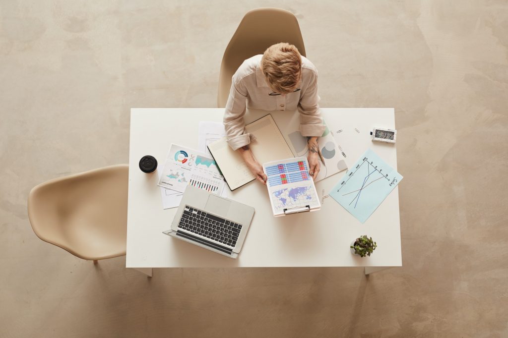 Person at desk going over strategy.