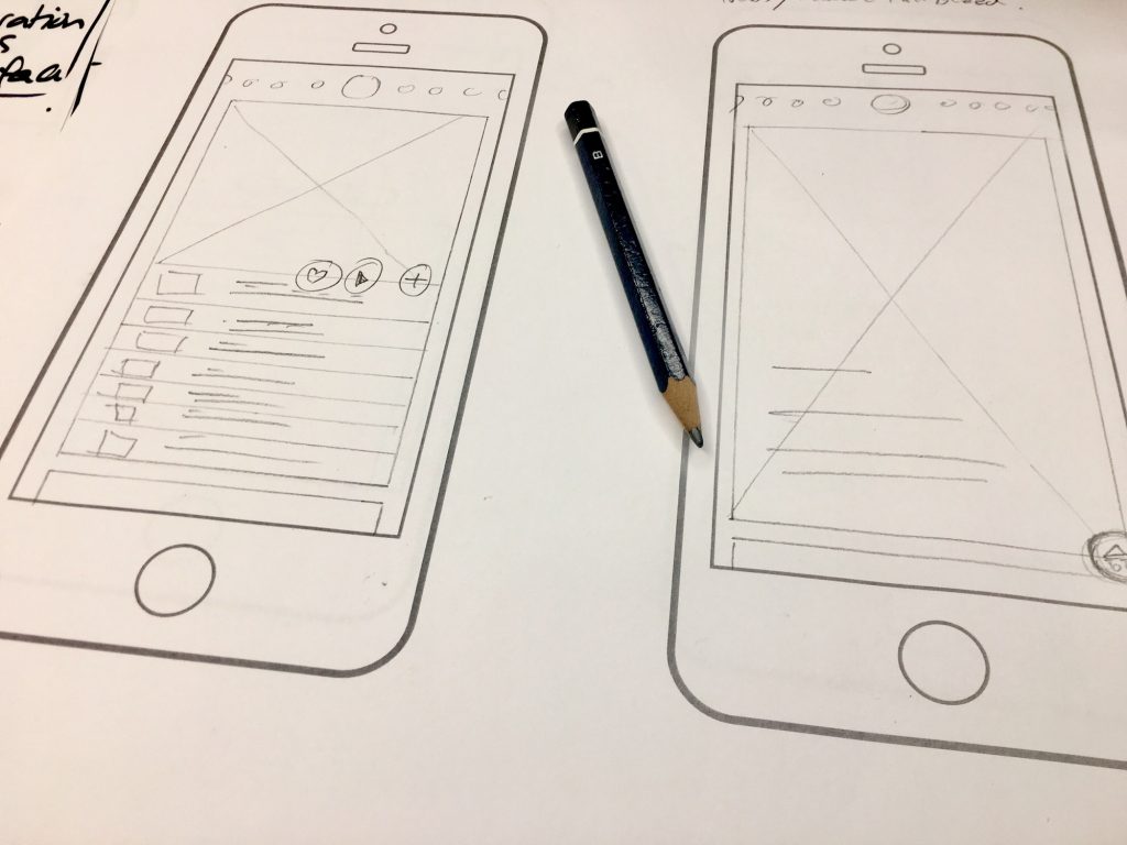 UI/UX design hand written drawings.