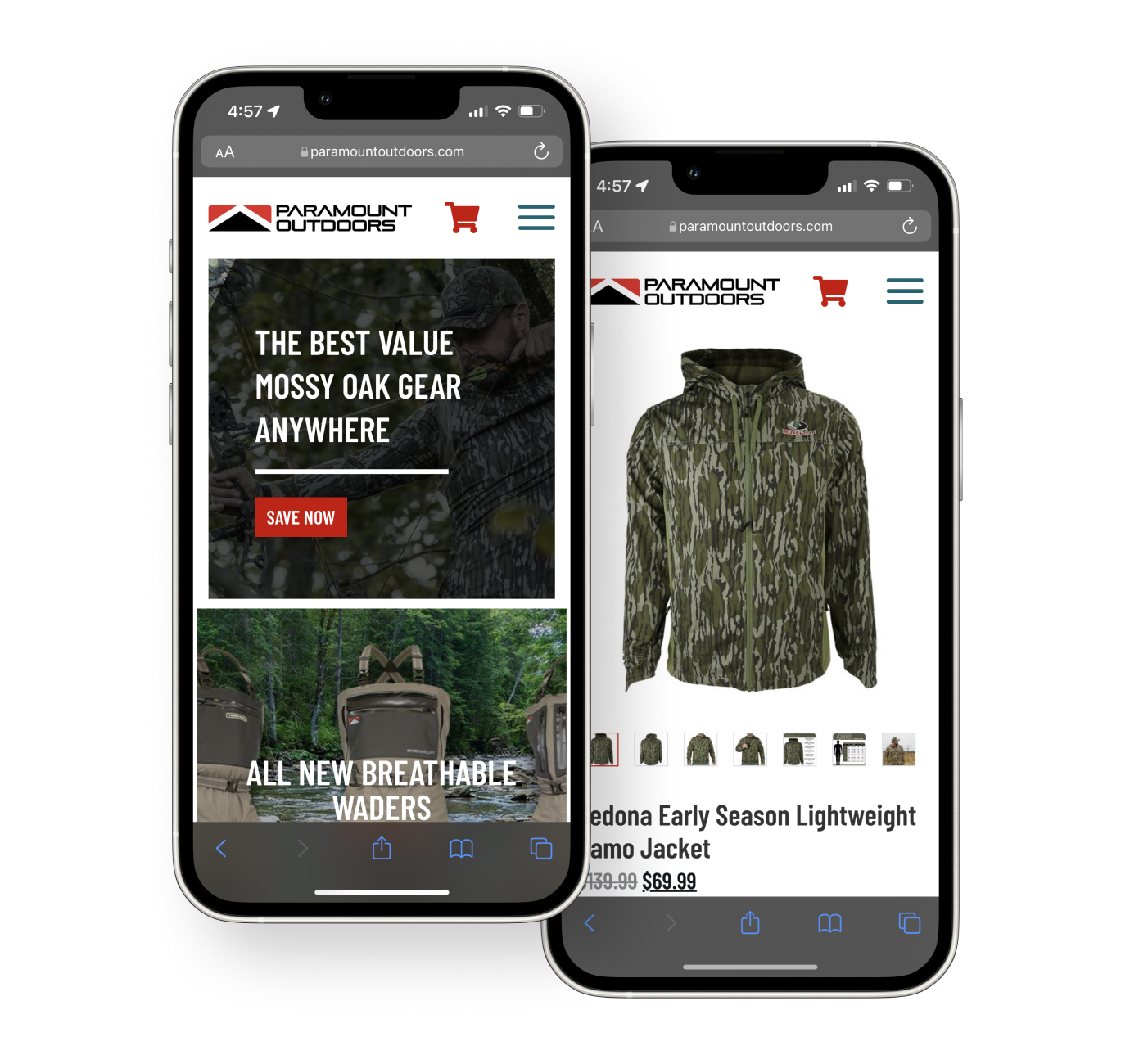 Paramount outdoors website displayed on mobile devices