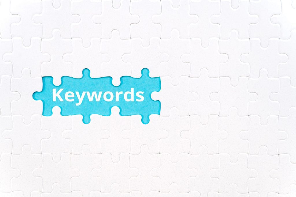 Keywords written in puzzle pieces. Make A List Of Multilingual Keywords. 