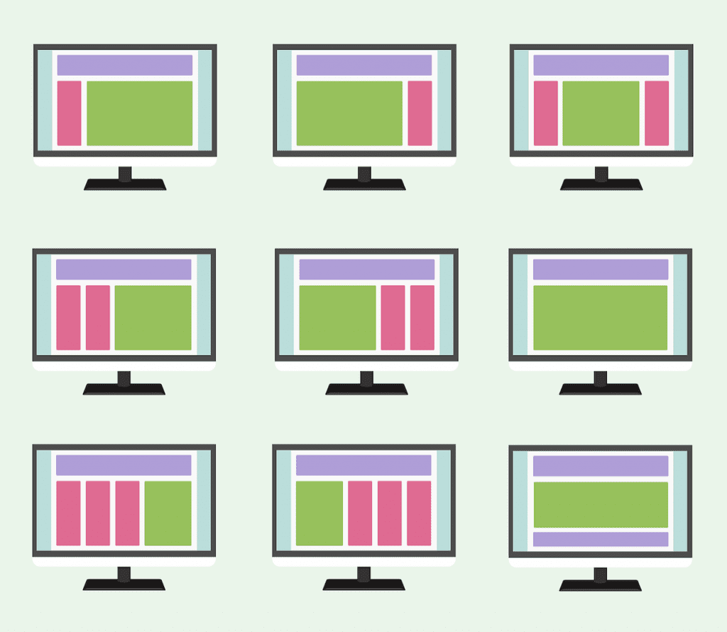 Cartoon illustrations of a responsive web design.