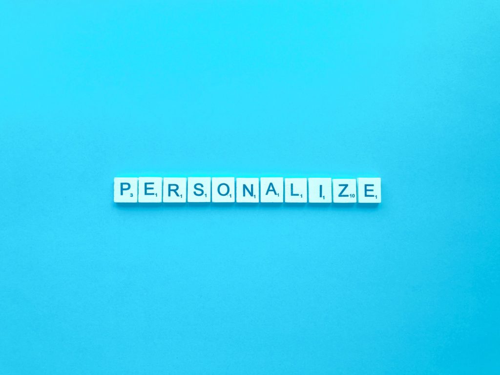 Personalize written in scrabble letters. Improve customer experience with email marketing.