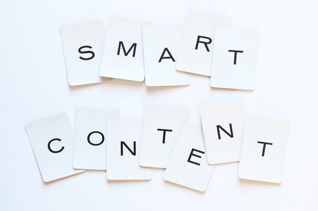 Smart content written on cards. Create SEO Optimized Content.