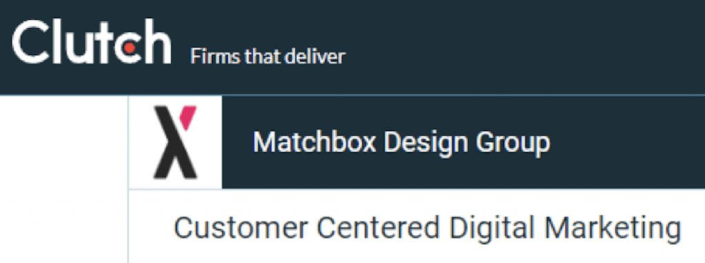 Clutch icon showing Matchbox Design group as a customer centered digital marketing agency.