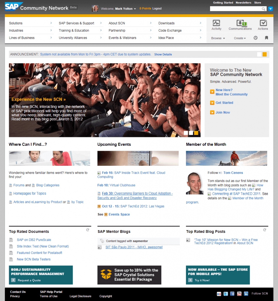 SAP Community Network home page