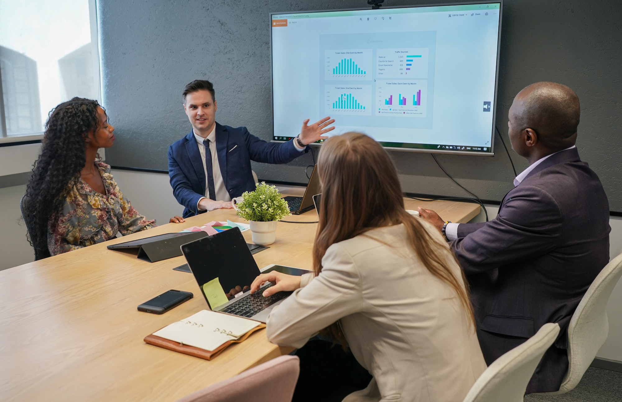 Man promoting business through online presentation