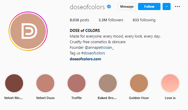 Dose of Color's Instagram profile, an example of a brand getting started in social media