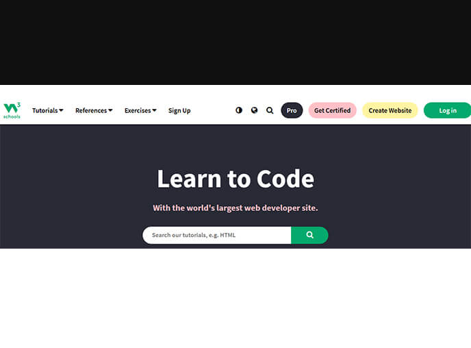 Screen cap of W3Schools website