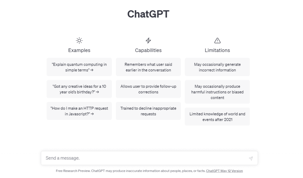 ChatGPT interface. One of 5 Online Productivity Tools.