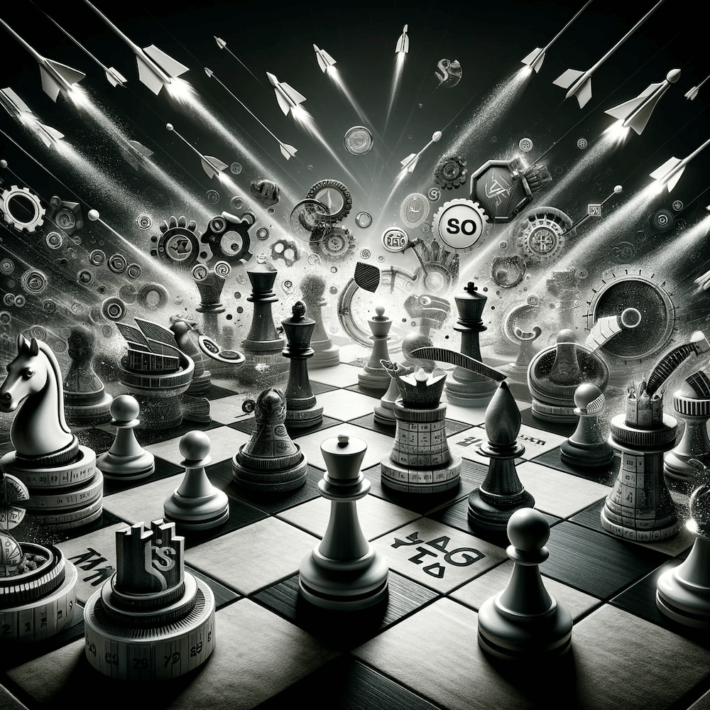 Chess board and missiles represent building a strong backlink profile.