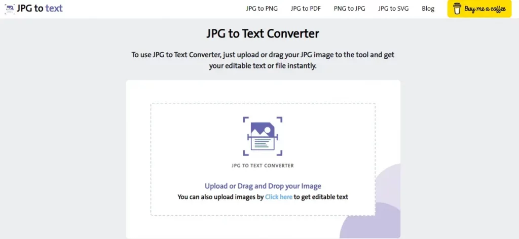 The jpeg to text homepage