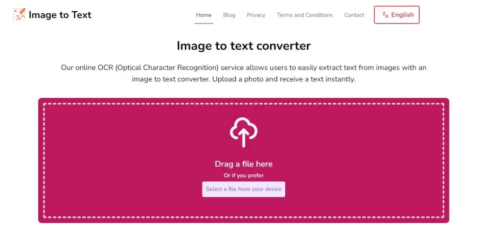 The image to text home page