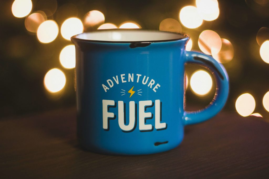 A promotional coffee mug