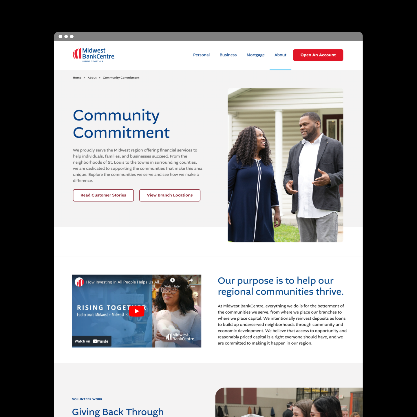 Midwest BankCentre Website Rebuild community commitment.